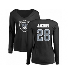 Football Women's Oakland Raiders #28 Josh Jacobs Black Name & Number Logo Long Sleeve T-Shirt