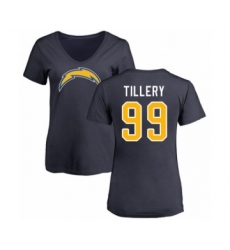 Football Women's Los Angeles Chargers #99 Jerry Tillery Navy Blue Name & Number Logo T-Shirt