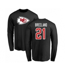 Football Kansas City Chiefs #21 Bashaud Breeland Black Name & Number Logo Long Sleeve T-Shirt