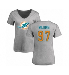 Football Women's Miami Dolphins #97 Christian Wilkins Ash Name & Number Logo T-Shirt