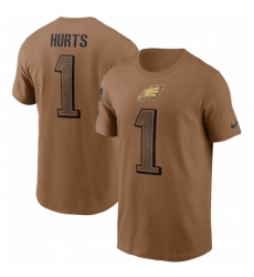 Men's Philadelphia Eagles #1 Jalen Hurts 2023 Brown Salute To Service T Shirt
