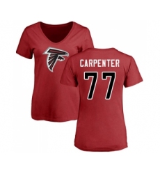Football Women's Atlanta Falcons #77 James Carpenter Red Name & Number Logo T-Shirt