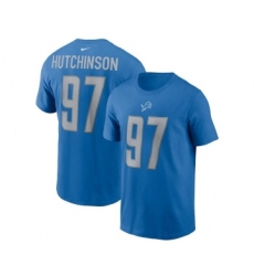 Men's Detroit Lions #97 Aidan Hutchinson 2022 Blue NFL Draft First Round Pick Player Name & Number T-Shirt