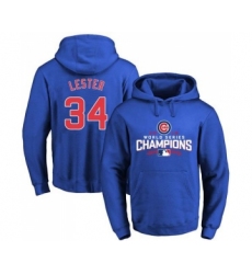 Cubs #34 Jon Lester Blue 2016 World Series Champions Pullover MLB Hoodie