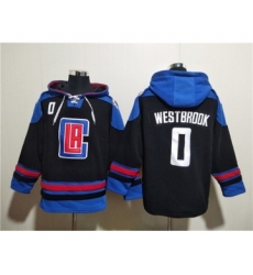 Men's Los Angeles Clippers #0 Russell Westbrook Black Blue Lace-Up Pullover Hoodie