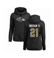 Football Women's Baltimore Ravens #21 Mark Ingram II Black Name & Number Logo Pullover Hoodie