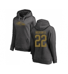 Football Women's Baltimore Ravens #22 Mark Ingram II Ash One Color Pullover Hoodie