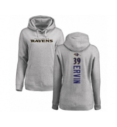 Football Women's Baltimore Ravens #39 Tyler Ervin Ash Backer Pullover Hoodie