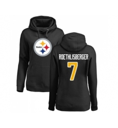 Football Women's Pittsburgh Steelers #7 Ben Roethlisberger Black Name & Number Logo Pullover Hoodie