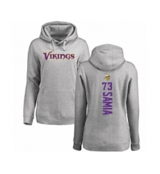 Football Women's Minnesota Vikings #73 Dru Samia Ash Backer Pullover Hoodie