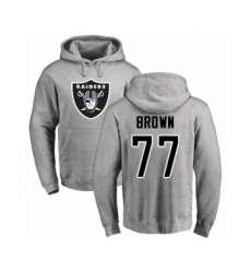 Football Oakland Raiders #77 Trent Brown Ash Name & Number Logo Pullover Hoodie
