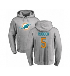 Football Miami Dolphins #5 Jake Rudock Ash Name & Number Logo Pullover Hoodie