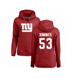 Football Women's New York Giants #53 Oshane Ximines Red Name & Number Logo Pullover Hoodie
