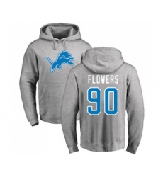 Football Detroit Lions #90 Trey Flowers Ash Name & Number Logo Pullover Hoodie