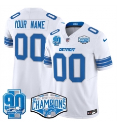 Men's Detroit Lions Active Player Custom White 2024 NFC North Champions 90th Anniversary Patch F.U.S.E. Vapor Limited Stitched Jersey