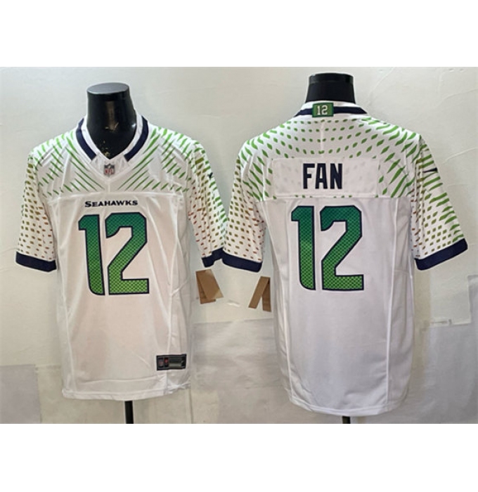 Men's Seattle Seahawks #12 Fan White 2025 F.U.S.E. “Rivalries” Vapor Untouchable Limited Football Stitched Jersey