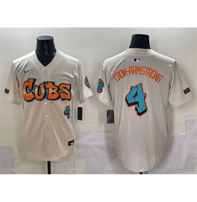 Men's Chicago Cubs #4 Pete Crow-Armstrong Cream 'Graffiti North Side Edition' Vapor Premier Limited Stitched Baseball Jersey