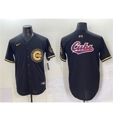 Men's Chicago Cubs Team Big Logo Black Gold Limited Stitched Baseball Jersey