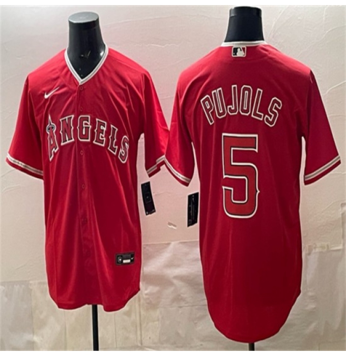 Men's Los Angeles Angels #5 Albert Pujols Red Stitched Baseball Jersey