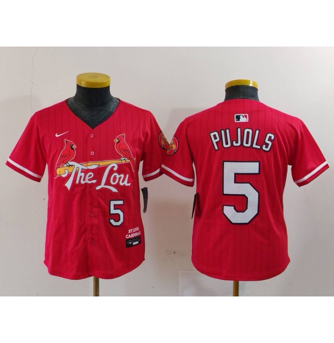 Youth St Louis Cardinals #5 Albert Pujols Red 2024 City Connect Limited Stitched Jersey