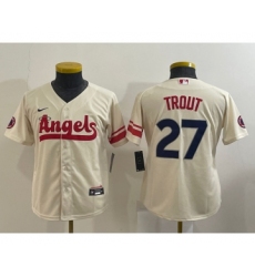 Youth Los Angeles Angels #27 Mike Trout Cream 2022 City Connect Cool Base Stitched Jersey