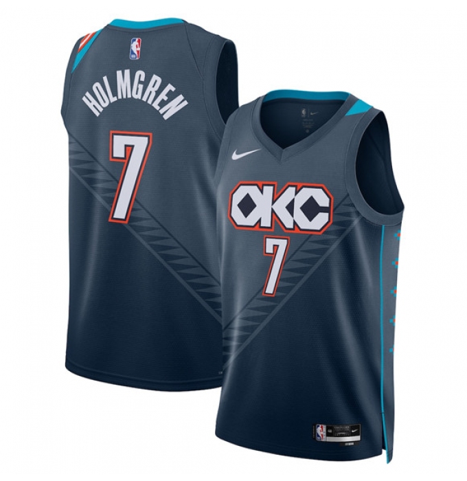 Men's Oklahoma City Thunder #7 Chet Holmgren Navy 2025-26 City Edition Swingman Stitched Basketball Jersey