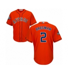 Youth Houston Astros #2 Alex Bregman Authentic Orange Alternate Cool Base 2019 World Series Bound Baseball Jersey