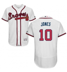 Men's Majestic Atlanta Braves #10 Chipper Jones White Home Flex Base Authentic Collection MLB Jersey