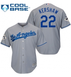 Men's Majestic Los Angeles Dodgers #22 Clayton Kershaw Replica Grey Road 2017 World Series Bound Cool Base MLB Jersey