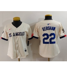 Women's Los Angeles Dodgers #22 Clayton Kershaw Cream 2024 City Connect Limited Stitched Jersey