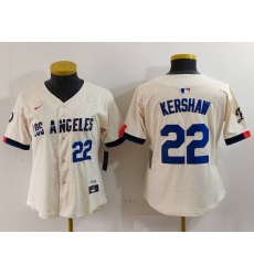 Women's Los Angeles Dodgers #22 Clayton Kershaw Number Cream 2024 City Connect Limited Stitched Jerseys