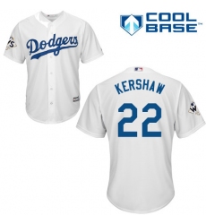 Youth Majestic Los Angeles Dodgers #22 Clayton Kershaw Replica White Home 2017 World Series Bound Cool Base MLB Jersey