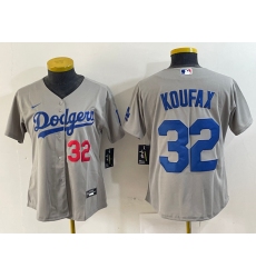 Women's Los Angeles Dodgers #32 Sandy Koufax Number Grey Cool Base Stitched Jersey