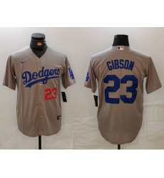 Men's Los Angeles Dodgers #23 Kirk Gibson Number Grey Cool Base Stitched Jersey