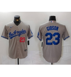 Men's Los Angeles Dodgers #23 Kirk Gibson Number Grey With los Cool Base Stitched Jersey