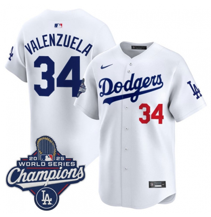 Men's Los Angeles Dodgers #34 Fernando Valenzuela White 2025 Champions Stitched Baseball Jersey