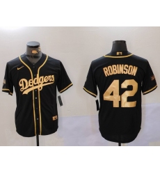 Men's Los Angeles Dodgers #42 Jackie Robinson Black Gold World Series Champions Cool Base Stitched Jersey