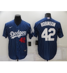 Men's Nike Los Angeles Dodgers #42 Jackie Robinson Blue Stripes Authentic Jersey