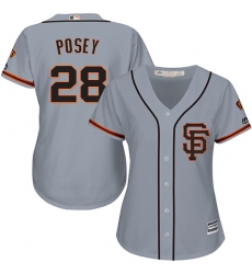 Women's Majestic San Francisco Giants #28 Buster Posey Authentic Grey Road 2 Cool Base MLB Jersey