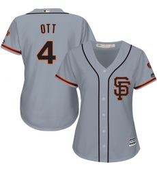 Women's Majestic San Francisco Giants #4 Mel Ott Authentic Grey Road 2 Cool Base MLB Jersey