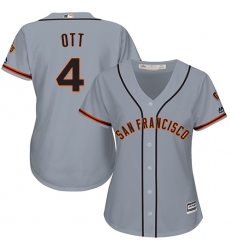 Women's Majestic San Francisco Giants #4 Mel Ott Authentic Grey Road Cool Base MLB Jersey