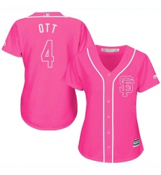 Women's Majestic San Francisco Giants #4 Mel Ott Authentic Pink Fashion Cool Base MLB Jersey