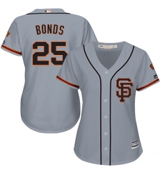 Women's Majestic San Francisco Giants #25 Barry Bonds Authentic Grey Road 2 Cool Base MLB Jersey