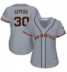 Women's Majestic San Francisco Giants #30 Orlando Cepeda Authentic Grey Road Cool Base MLB Jersey