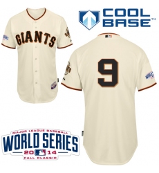 Youth Majestic San Francisco Giants #9 Brandon Belt Replica Cream Home Cool Base 2014 World Series Patch MLB Jersey