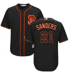 Men's Majestic San Francisco Giants #21 Deion Sanders Authentic Black Team Logo Fashion Cool Base MLB Jersey