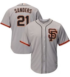 Men's Majestic San Francisco Giants #21 Deion Sanders Replica Grey Road 2 Cool Base MLB Jersey