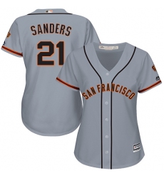 Women's Majestic San Francisco Giants #21 Deion Sanders Authentic Grey Road Cool Base MLB Jersey