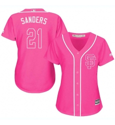 Women's Majestic San Francisco Giants #21 Deion Sanders Replica Pink Fashion Cool Base MLB Jersey