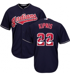 Men's Majestic Cleveland Indians #22 Jason Kipnis Authentic Navy Blue Team Logo Fashion Cool Base MLB Jersey